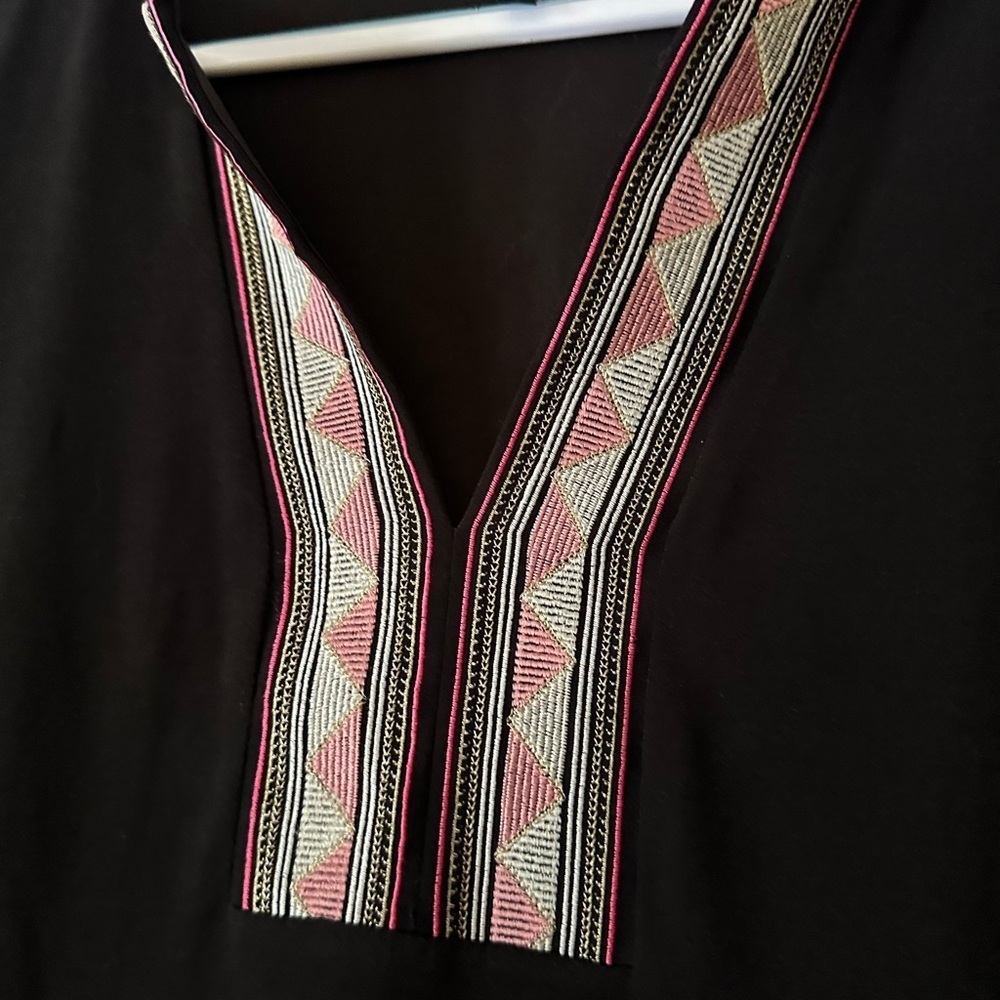 White House Black Market black shift dress with pink, and white geometric print - Picture 3 of 7